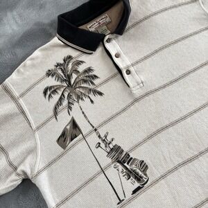 Boca Classics Club Golf Polo‎ Shirt Palm Tree Flag Striped Mens Large